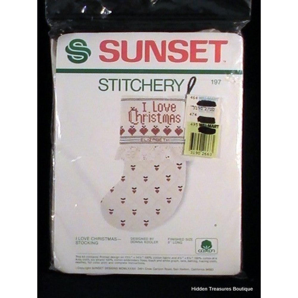 Sunset Stitchery " I‎ love Christmas" Cross Stitch Stocking Kit NIP #197